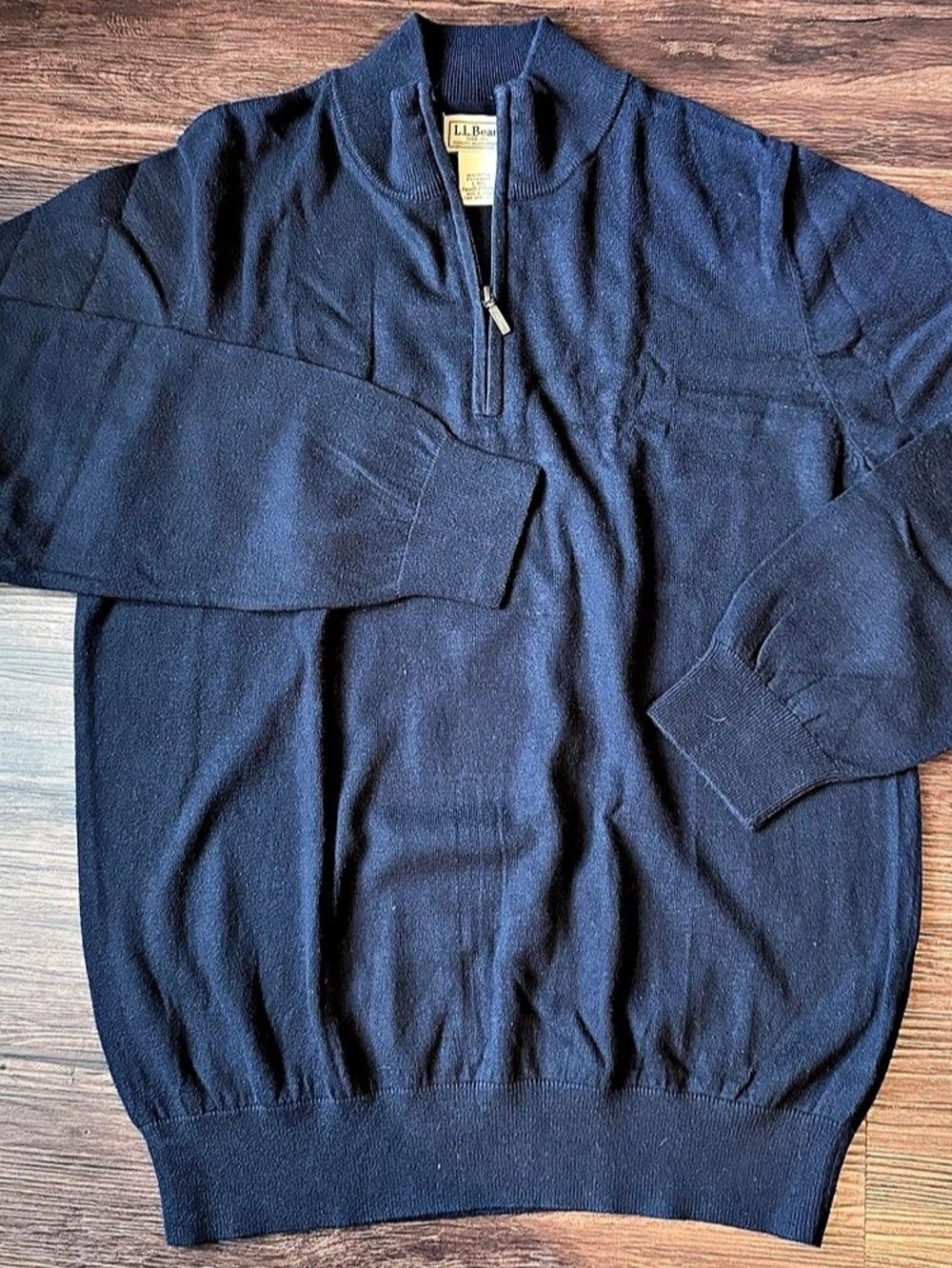 LL Bean Sweater Mens Size Large Navy Blue Cotton Cashmere Blend 1/4 Zip 2752982